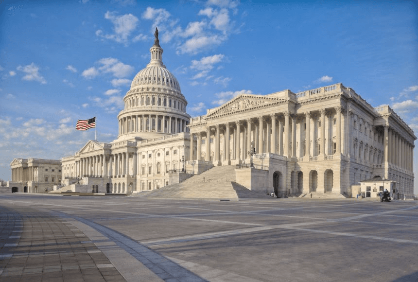 US Capitol Building where federal AI governance laws and policies are debated and created, integral to the development and implementation of US AI governance policy